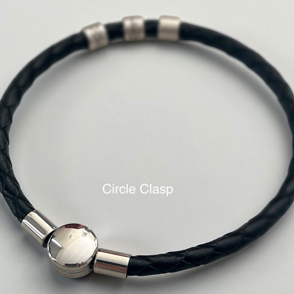 Black leather bracelet with personalised silver beads