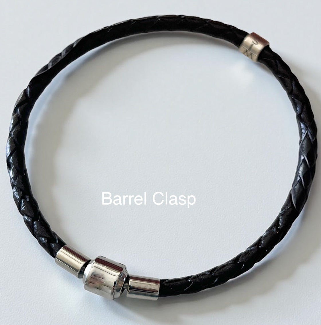 Black leather bracelet with personalised silver beads