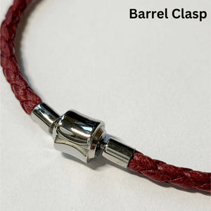 Silver barrel clasp for braided leather bracelet