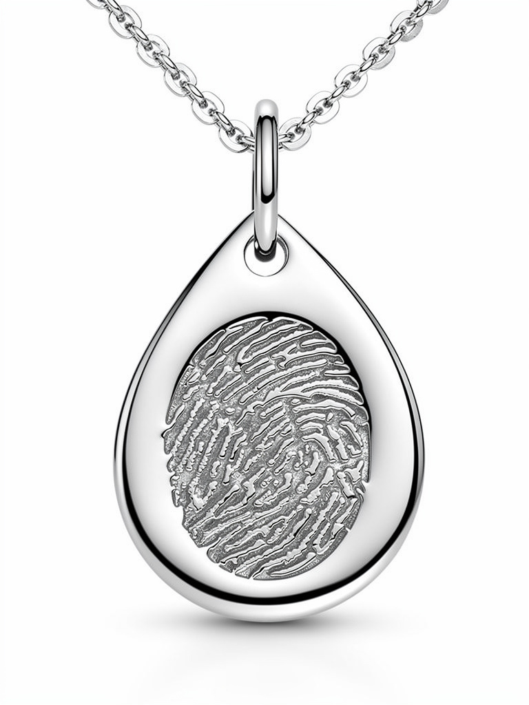 Isla – Teardrop Fingerprint Necklace in Polished Sterling Silver - Little Fingers 'n' Toes