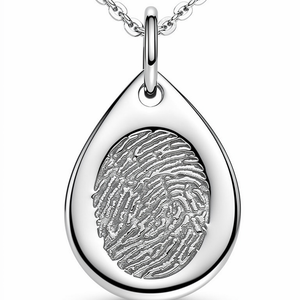 Isla – Teardrop Fingerprint Necklace in Polished Sterling Silver - Little Fingers 'n' Toes