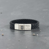 Black braided leather bracelet with silver clasp with memorial ashes