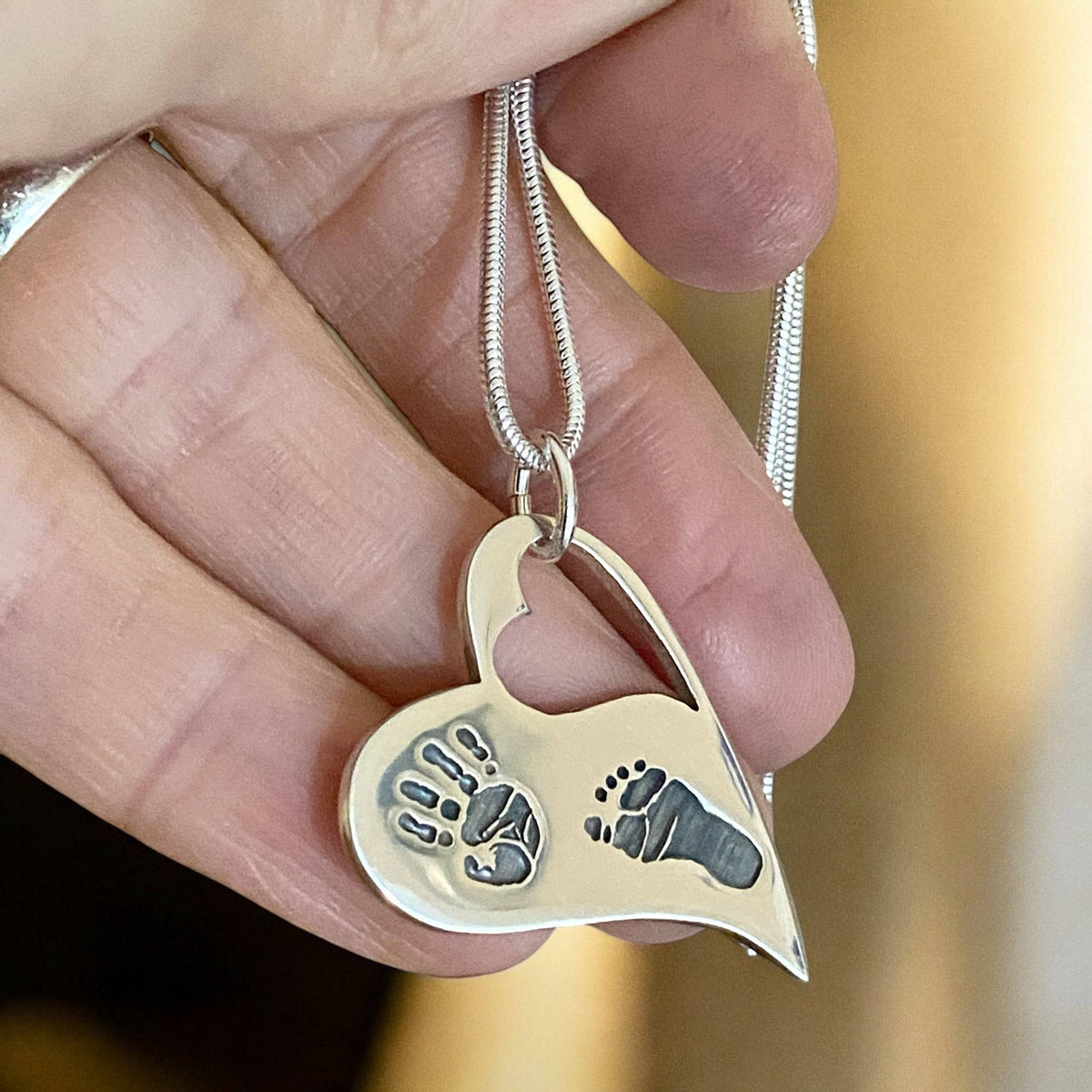 handprint necklace, baby handprint, child handprint, hand print necklace, personalised necklace, silver handprint jewellery, from the heart jewellery