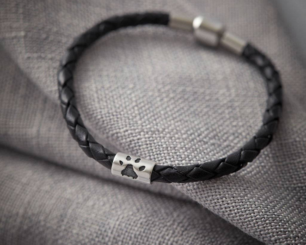 Pawprint Barrel Bead and Leather Bracelet - Little Fingers 'n' Toes