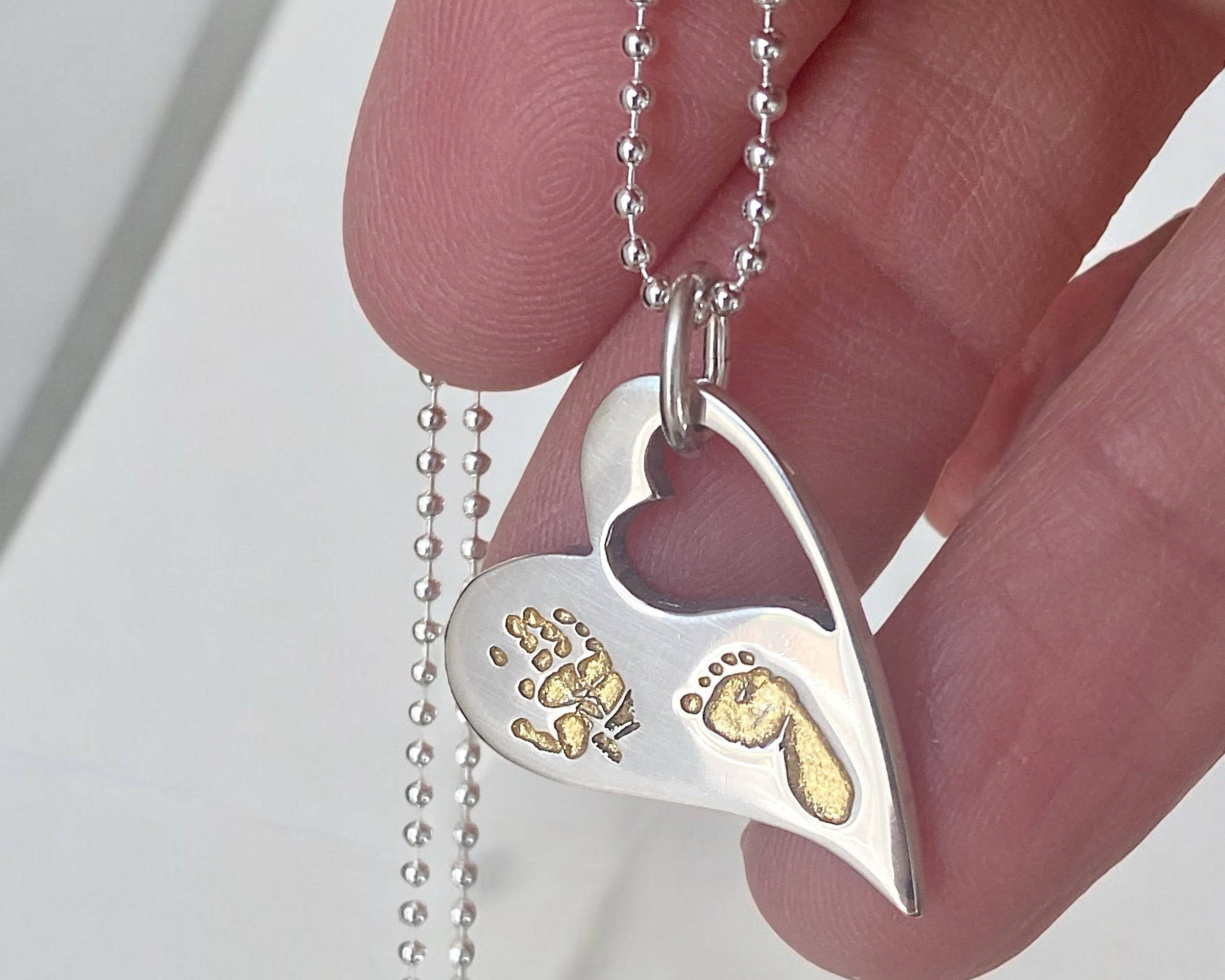 Wavy Heart Necklace with Handprints – Gold & Silver Personalised Jewellery - Little Fingers 'n' Toes
