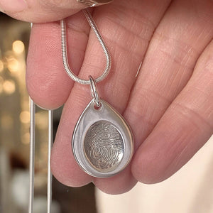 Isla – Teardrop Fingerprint Necklace in Polished Sterling Silver - Little Fingers 'n' Toes