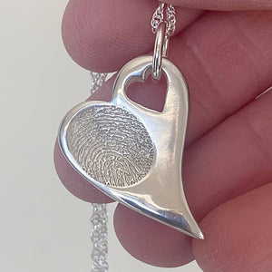 Silver heart fingerprint necklace