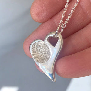 Silver heart fingerprint necklace