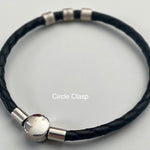 Black leather bracelet with personalised silver beads