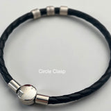 Black leather bracelet with personalised silver beads