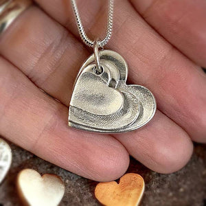 Descending Triple Sterling Silver Fingerprint Jewellery hearts