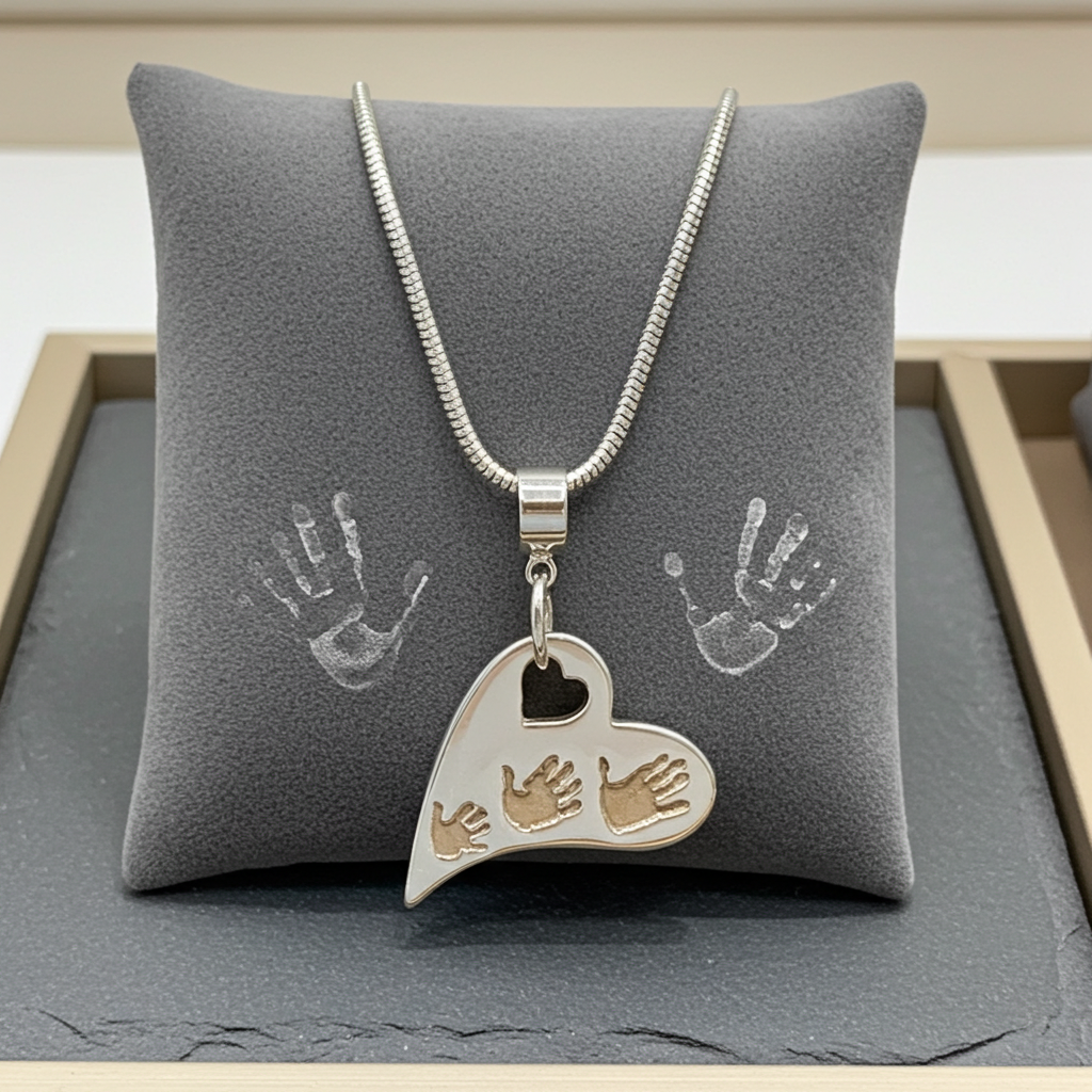 Wavy Heart Handprint Necklace – Rose Gold & Sterling Silver Personalised Jewellery - Little Fingers 'n' Toes