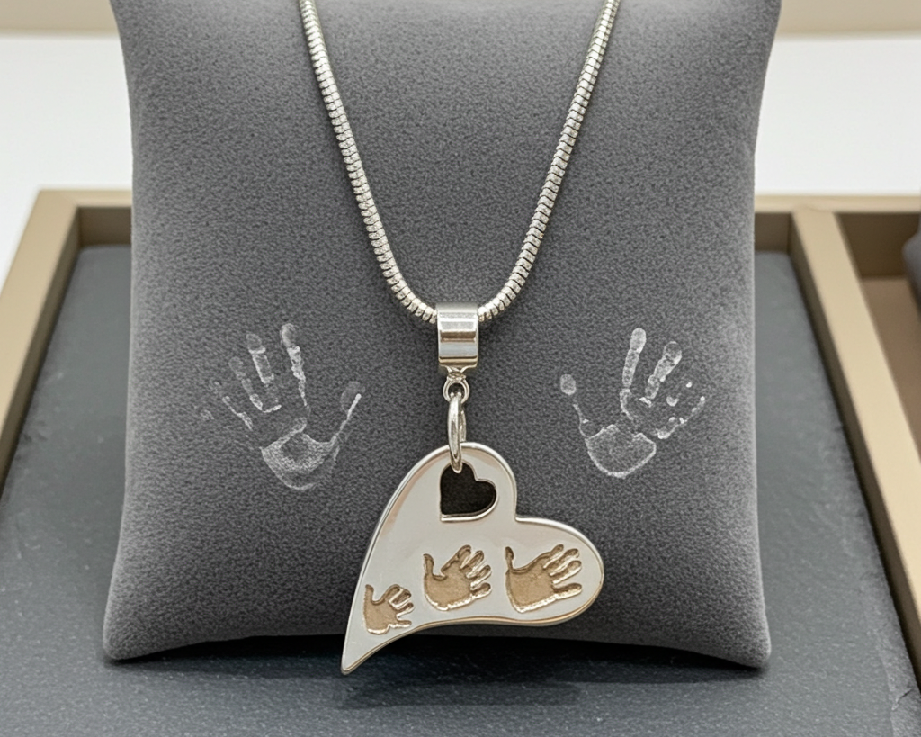 Wavy Heart Handprint Necklace – Rose Gold & Sterling Silver Personalised Jewellery - Little Fingers 'n' Toes