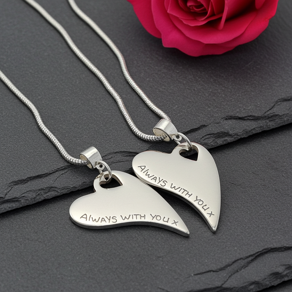 Wavy Heart Pawprint Necklace – Rose Gold & Sterling Silver Personalised Jewellery - Little Fingers 'n' Toes