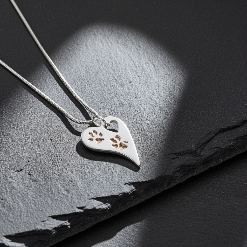Wavy Heart Pawprint Necklace – Rose Gold & Sterling Silver Personalised Jewellery - Little Fingers 'n' Toes