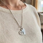 silver heart personalised with handprint and name engraved