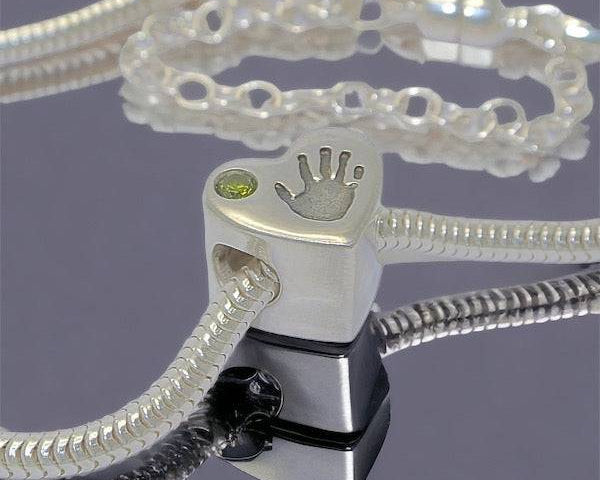 Handprint Heart Bracelet Bead with One Gemstone - Little Fingers 'n' Toes