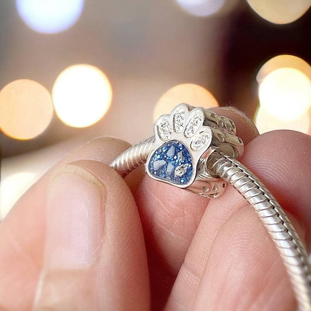 Memorial Ashes PawPrint Bracelet Bead Charm - Little Fingers 'n' Toes