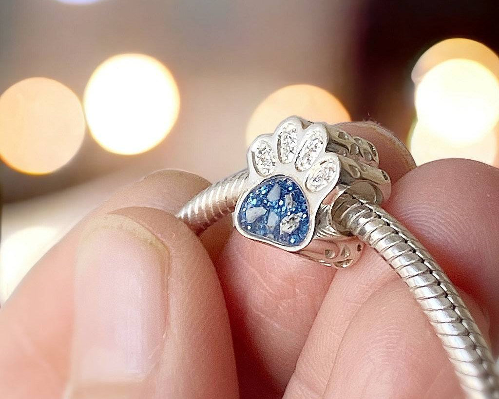 Memorial Ashes PawPrint Bracelet Bead Charm - Little Fingers 'n' Toes