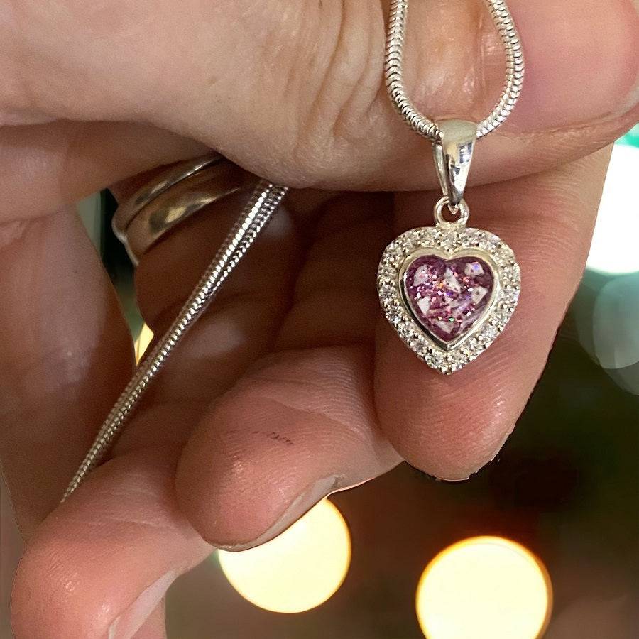 Memorial Ashes Heart with Diamantés Necklace - Little Fingers 'n' Toes