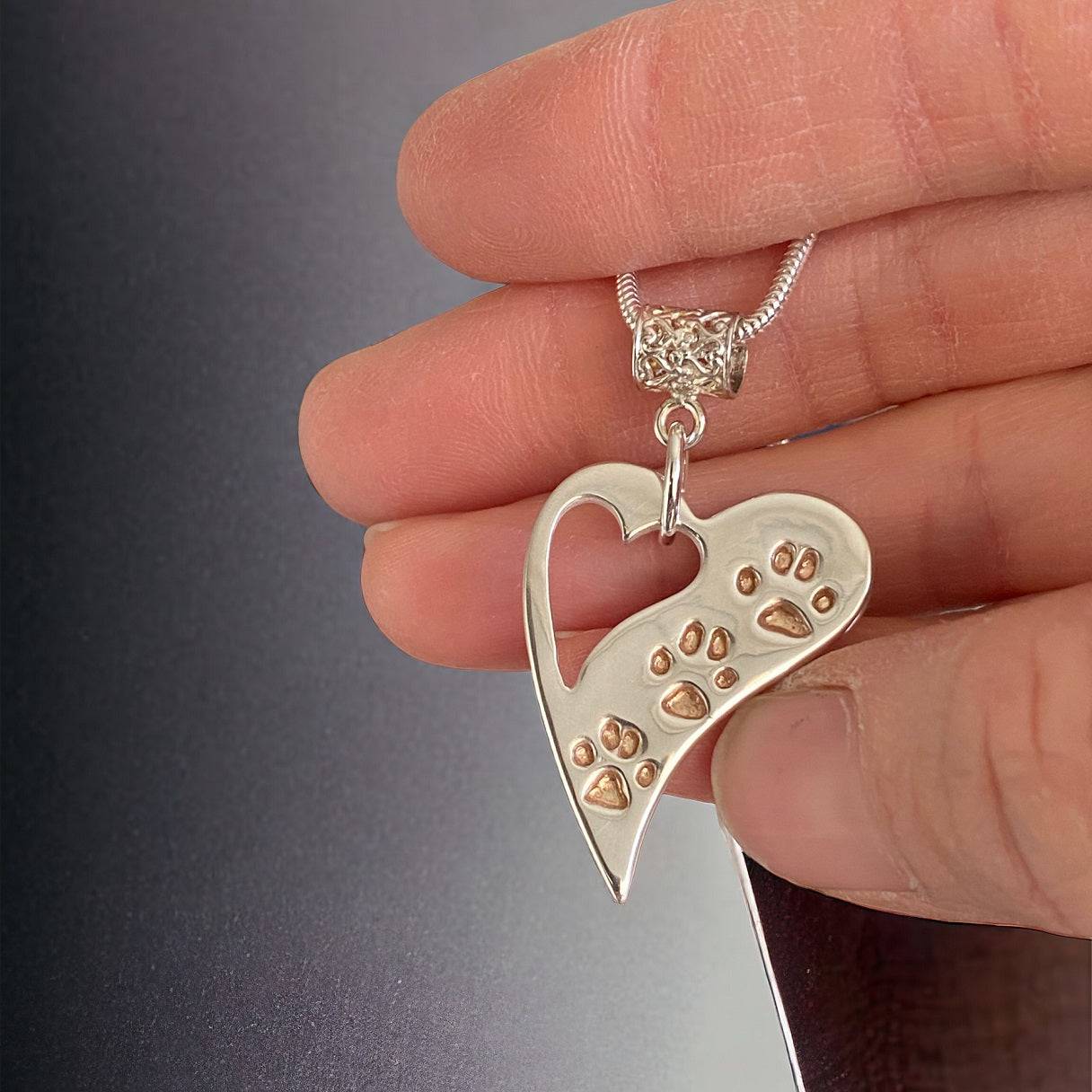 Wavy Heart Pawprint Necklace – Rose Gold & Sterling Silver Personalised Jewellery - Little Fingers 'n' Toes