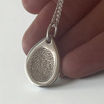 Isla – Teardrop Fingerprint Necklace in Polished Sterling Silver - Little Fingers 'n' Toes