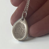 Isla – Teardrop Fingerprint Necklace in Polished Sterling Silver - Little Fingers 'n' Toes