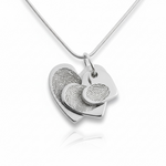 Silver fingerprint heart pendant necklace on a white background