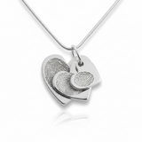 Silver fingerprint heart pendant necklace on a white background