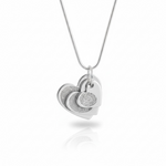 Silver heart-shaped fingerprint necklace on a white background