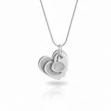 Silver heart-shaped fingerprint necklace on a white background