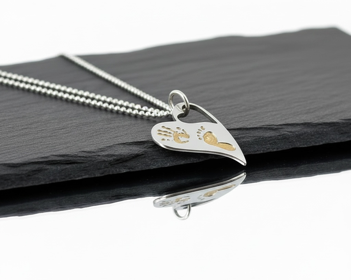 Wavy Heart Necklace with Handprints – Gold & Silver Personalised Jewellery - Little Fingers 'n' Toes