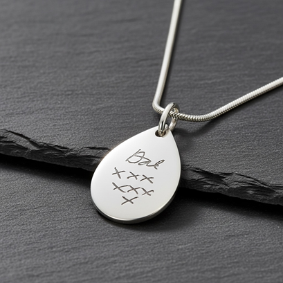 Isla – Teardrop Fingerprint Necklace in Polished Sterling Silver - Little Fingers 'n' Toes