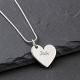 Silver heart-shaped pendant necklace with engraving