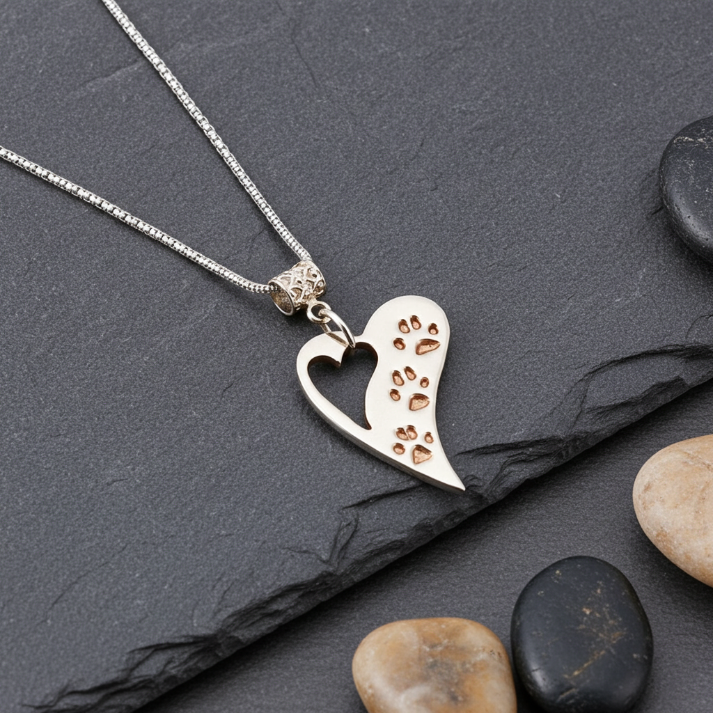 Wavy Heart Pawprint Necklace – Rose Gold & Sterling Silver Personalised Jewellery - Little Fingers 'n' Toes