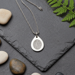 Isla – Teardrop Fingerprint Necklace in Polished Sterling Silver - Little Fingers 'n' Toes