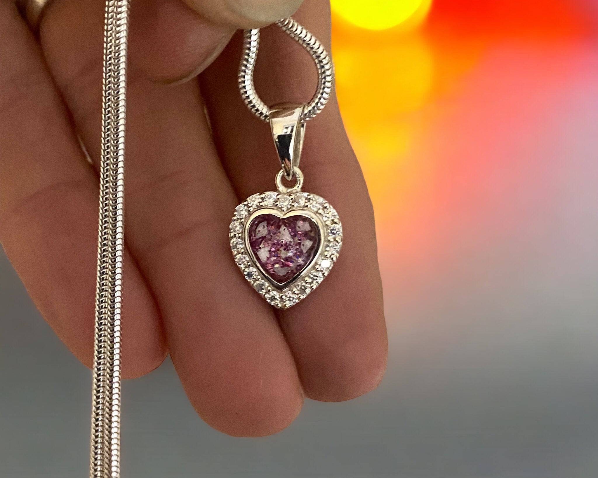 Memorial Ashes Heart with Diamantés Necklace - Little Fingers 'n' Toes