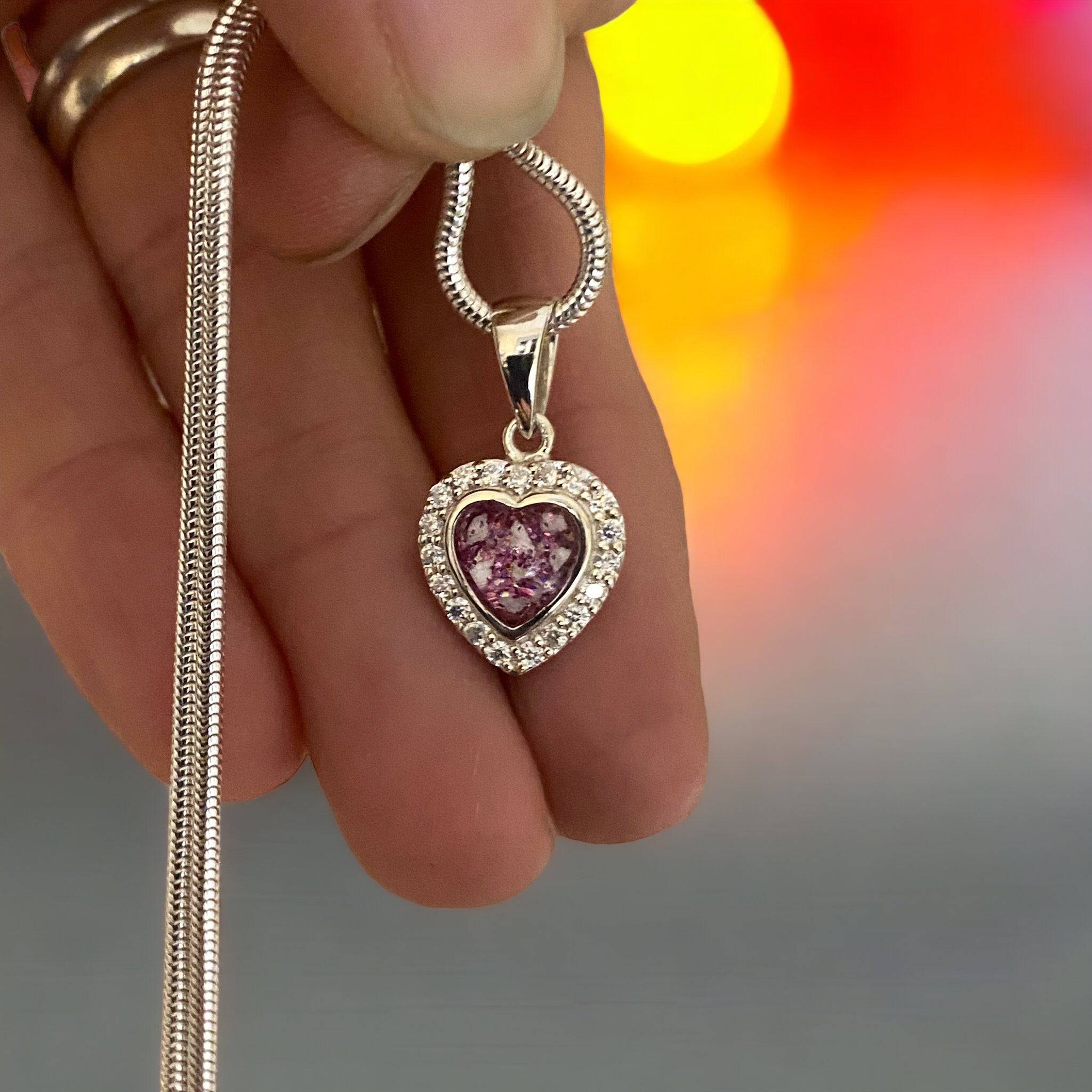 Memorial Ashes Heart with Diamantés Necklace - Little Fingers 'n' Toes