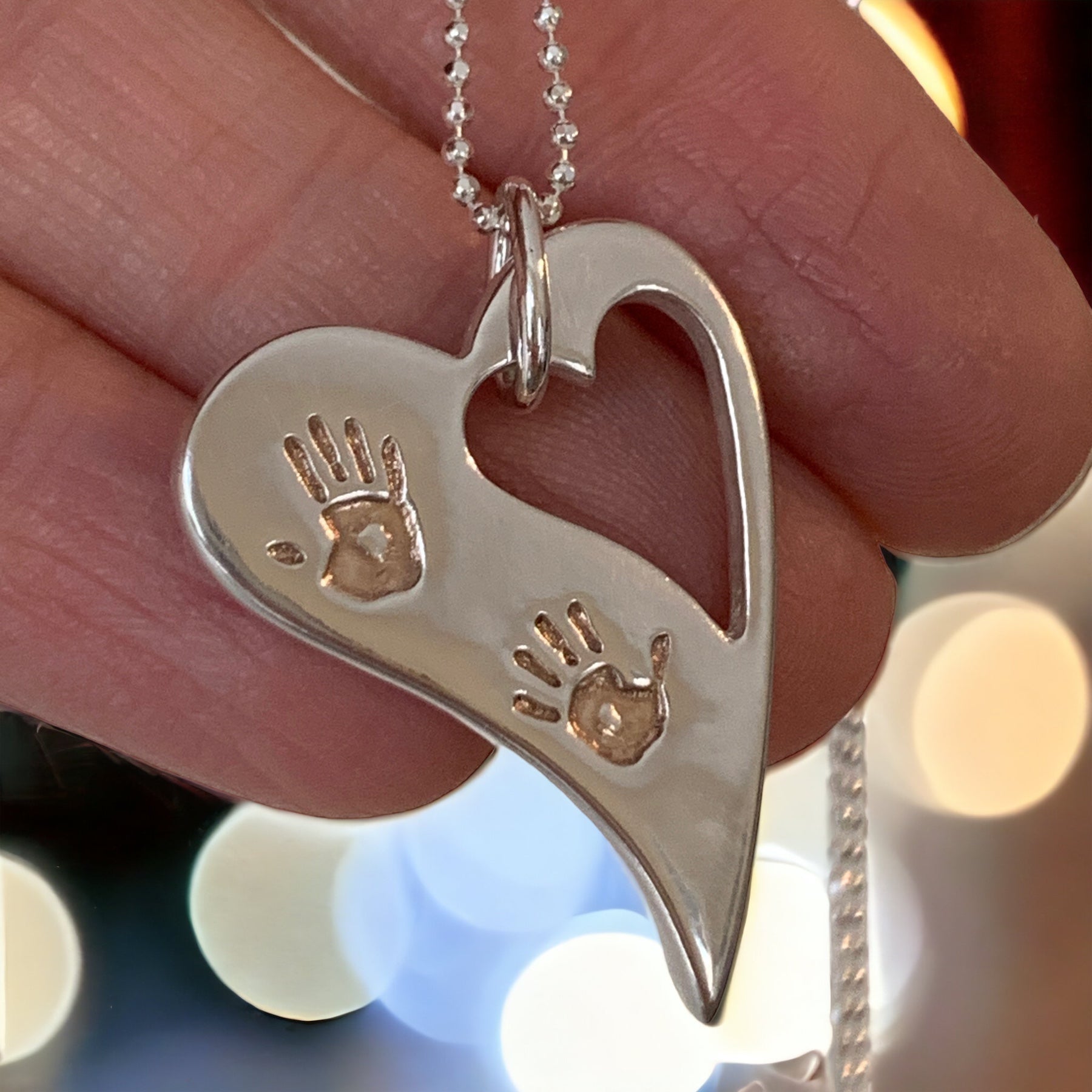 Wavy Heart Handprint Necklace – Rose Gold & Sterling Silver Personalised Jewellery - Little Fingers 'n' Toes