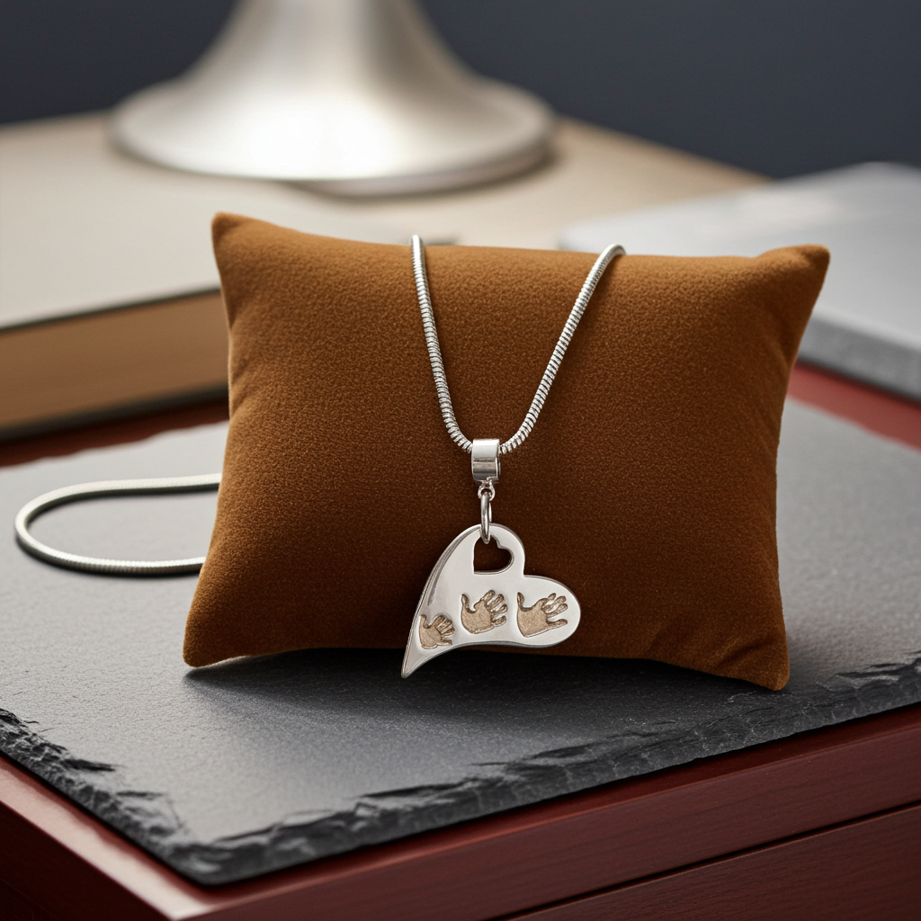 Wavy Heart Handprint Necklace – Rose Gold & Sterling Silver Personalised Jewellery - Little Fingers 'n' Toes