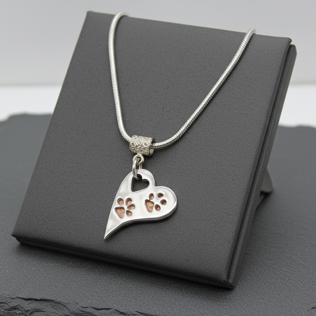 Wavy Heart Pawprint Necklace – Rose Gold & Sterling Silver Personalised Jewellery - Little Fingers 'n' Toes