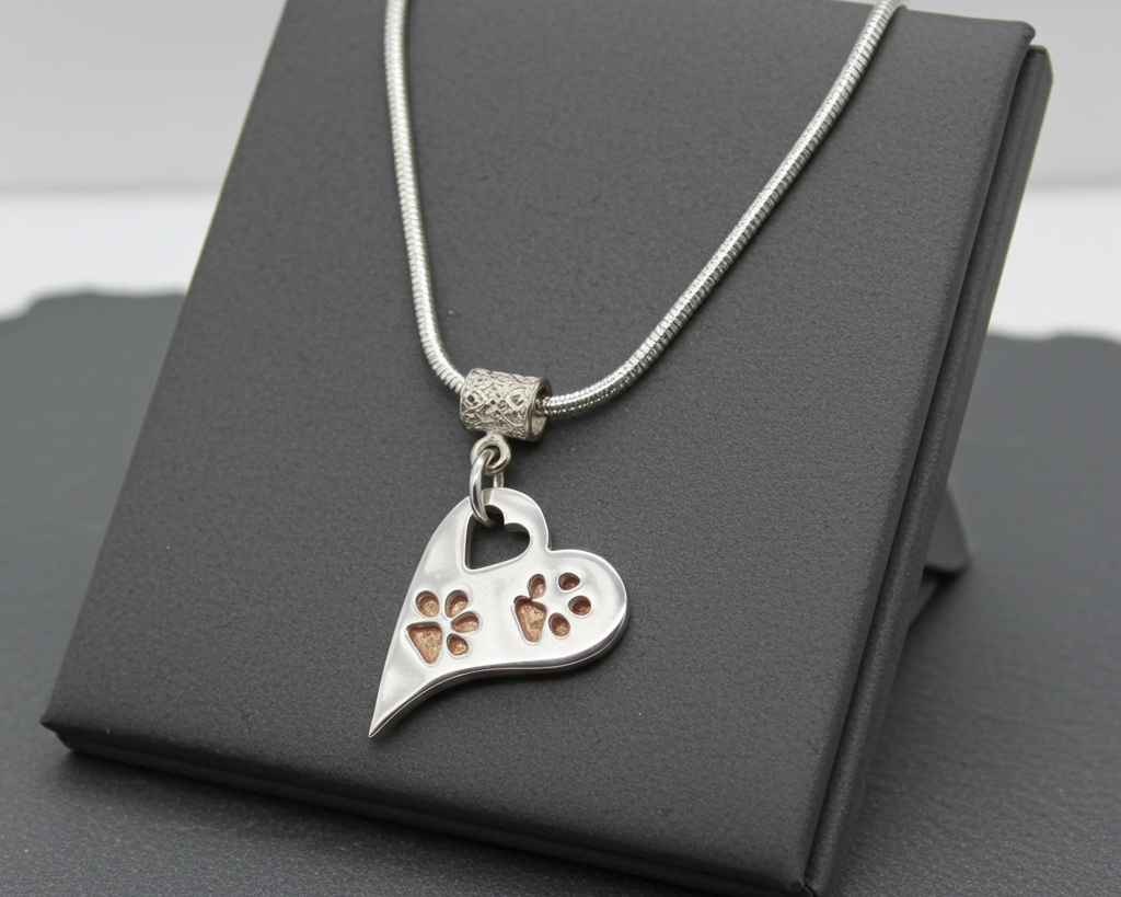 Wavy Heart Pawprint Necklace – Rose Gold & Sterling Silver Personalised Jewellery - Little Fingers 'n' Toes