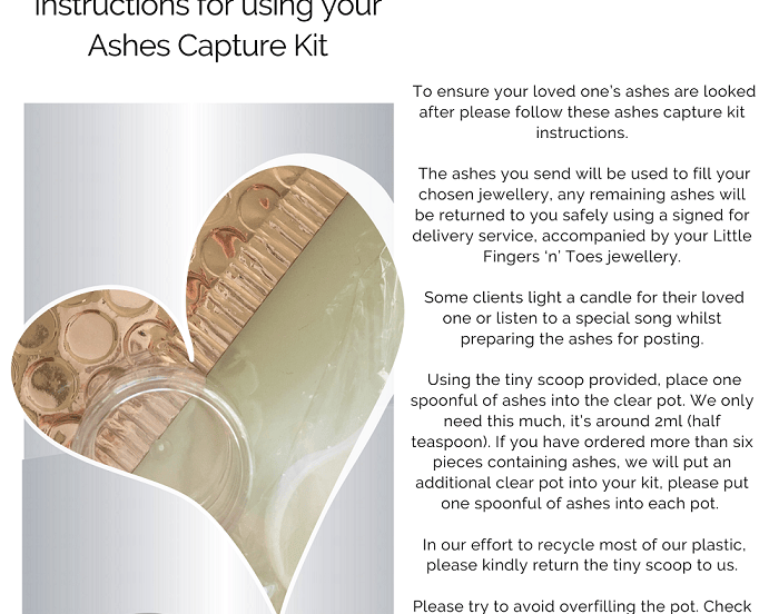 Ashes Capture Kit For Personalised Jewellery - Little Fingers 'n' Toes