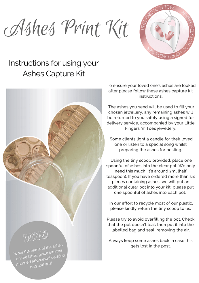 Ashes Capture Kit For Personalised Jewellery - Little Fingers 'n' Toes