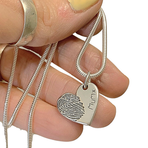 Silver heart fingerprint necklace