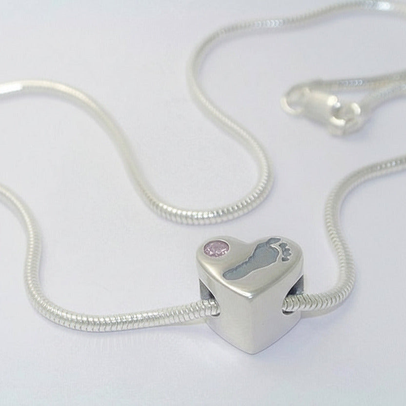 Handprint Heart Bracelet Bead with One Gemstone - Little Fingers 'n' Toes