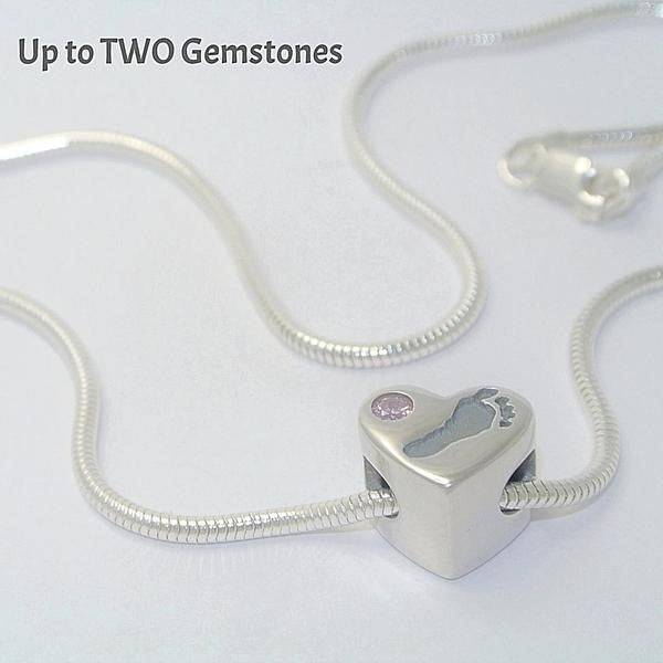 Handprint Heart Bracelet Bead with One Gemstone - Little Fingers 'n' Toes
