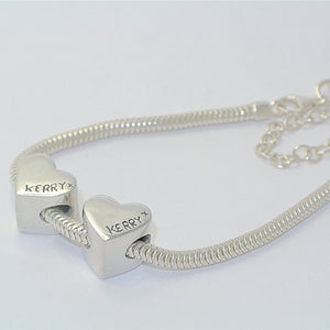 Magnified Pandora Style Heart Charm Bead. Sterling Silver Fingerprint Jewellery