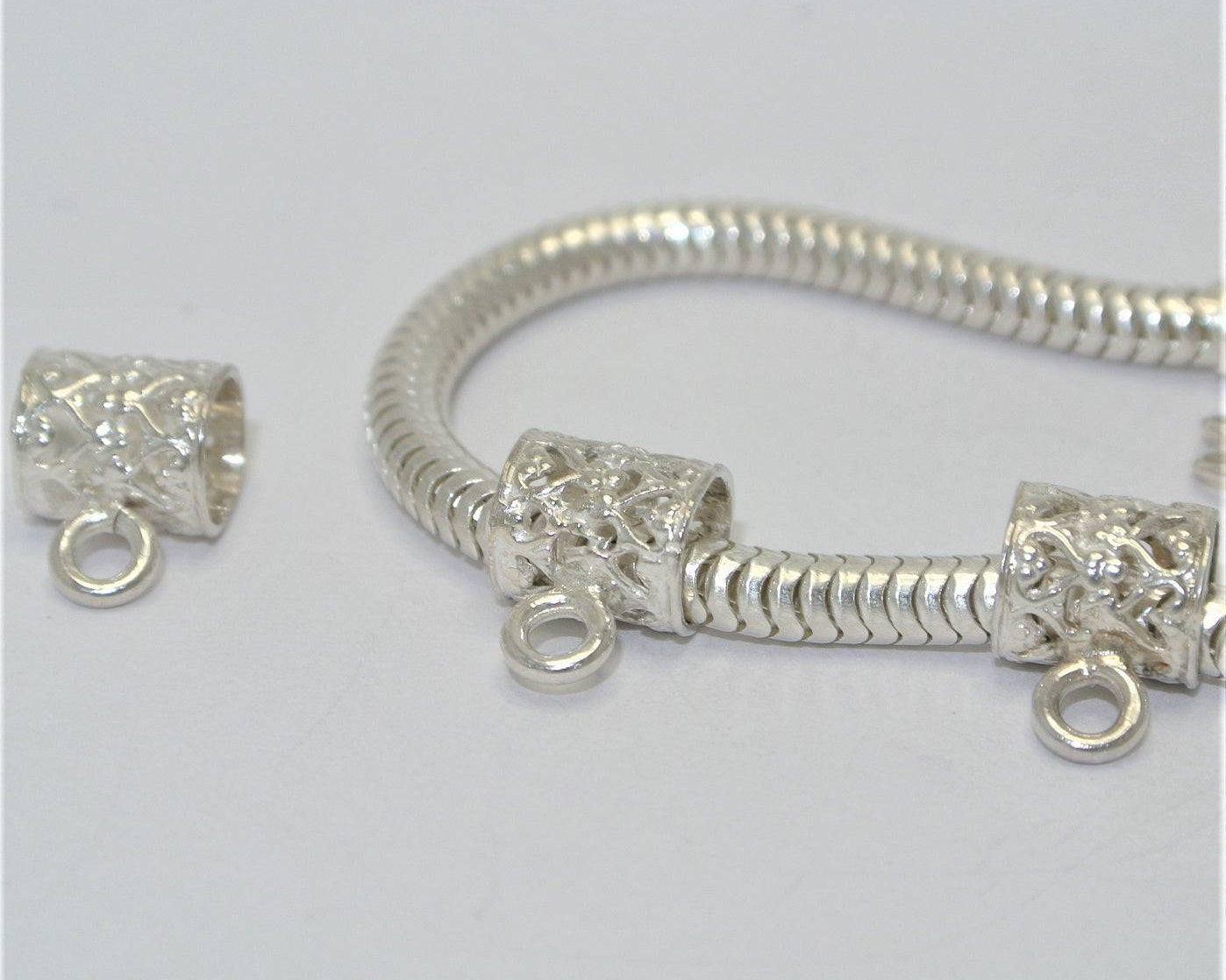 Sterling Silver Filigree Tube Bail For Fingerprint Jewellery - Little Fingers 'n' Toes