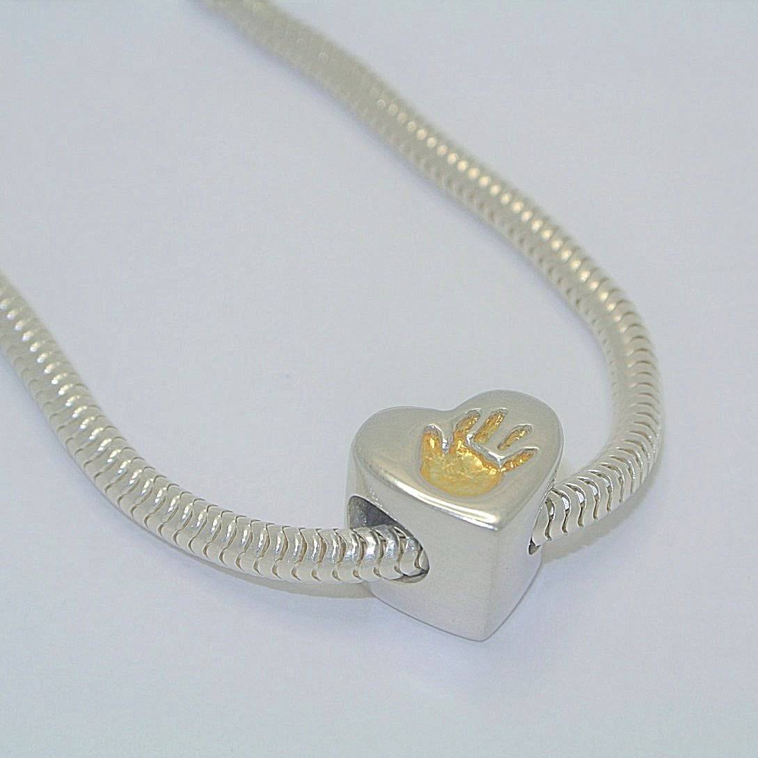 Handprint Bracelet Heart Charm with Gold - Little Fingers 'n' Toes